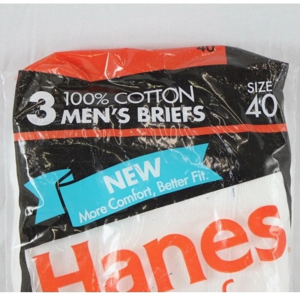 Vintage 1992 Hanes Mens Briefs 3 Pack White 100% Cotton Size 40 New Deadstock